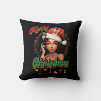 Queen Santa Claus American African Christmas Women Throw Pillow