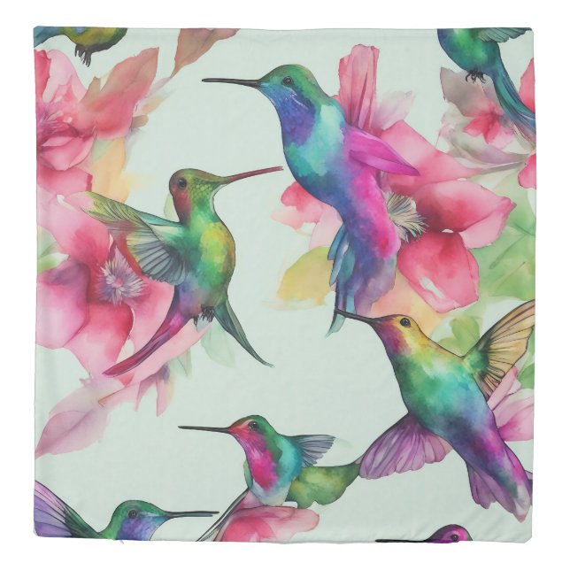 Queen size Duvet Cover Floral Hummingbird print (Back)