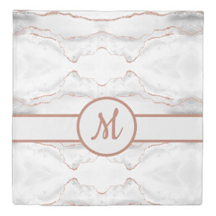 Queen Sized Duvet Cover - White Agate Rose Gold
