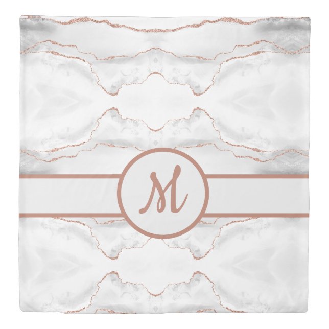 Queen Sized Duvet Cover - White Agate Rose Gold (Front)