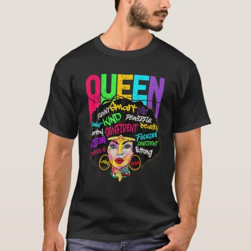 Queen Smart Strong Black Woman Afro Melanin Black T_Shirt