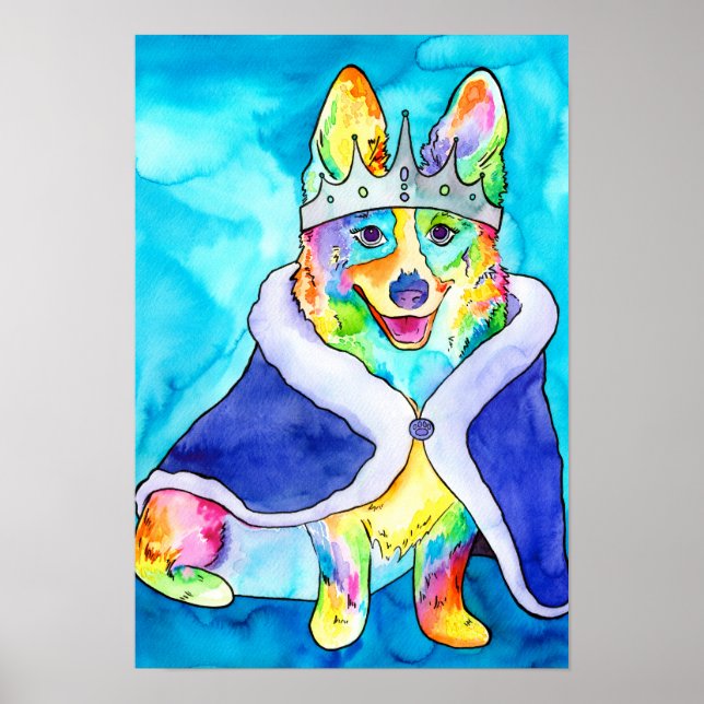 Queen Splooty Rainbow Corgi Poster (Front)