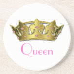 Queen Stone Coaster<br><div class="desc">The Queen of the house finally can have her very own coaster. These great stone coasters will keep your tables looking nice and dry. Graphics of a golden crown, with pink text below reading, Queen. Customize the text if you prefer it to read something different. Makes the perfect gift for...</div>
