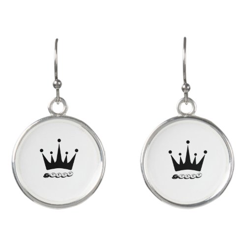 Queen Text Black Crown Image or Photo Earrings