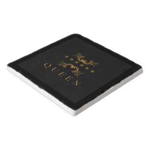 Queen Text with Crown Image Black Background color Trivet