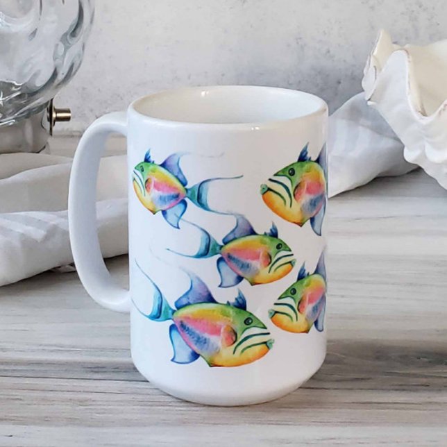 Queen Triggerfish Tropical Fish Watercolor Art Coffee Mug (Beach-themed coffee mugs feature ocean inspired tropical fish art by Victoria Grigaliunas)