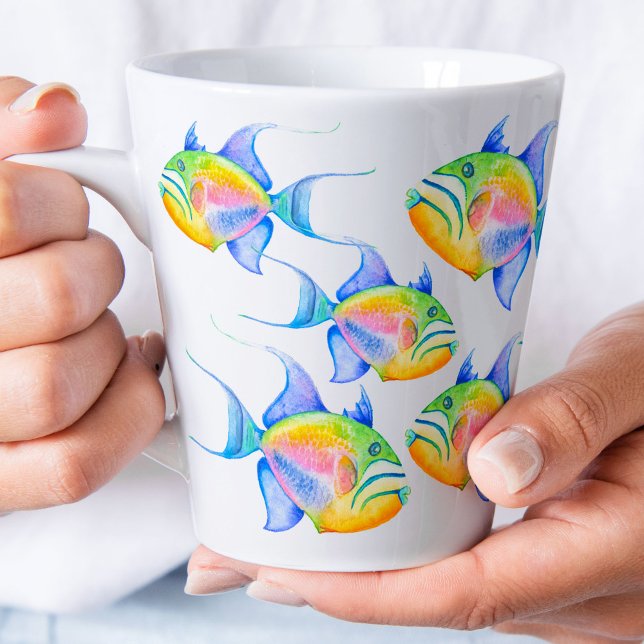 Queen Triggerfish Tropical Fish Watercolor Art Latte Mug (Creator Uploaded)