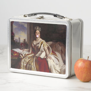 QUEEN VICTORIA BLOWING A PINK BUBBLE GUM METAL LUNCH BOX