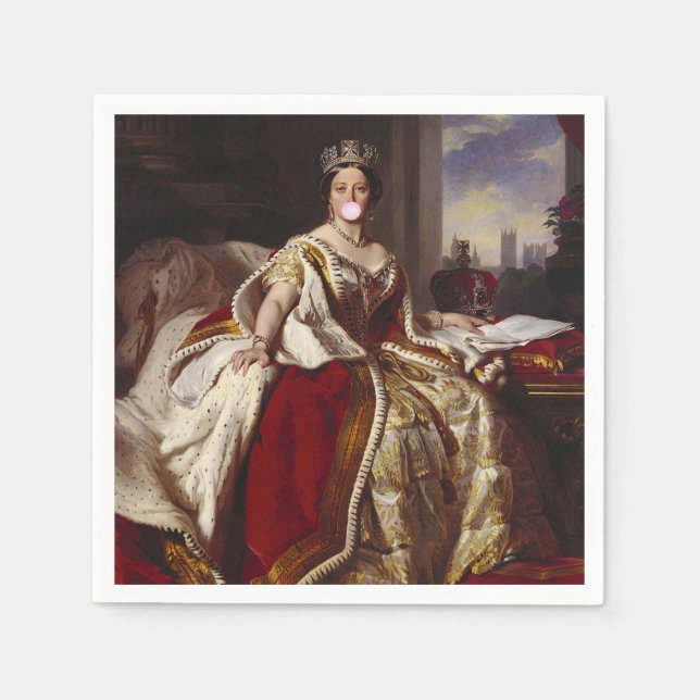 QUEEN VICTORIA BLOWING A PINK BUBBLE GUM   NAPKINS (Front)