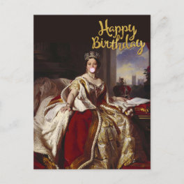 QUEEN VICTORIA BLOWING A PINK BUBBLE GUM POSTCARD