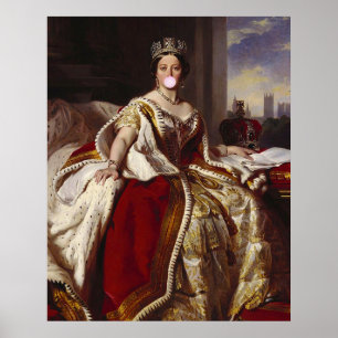 Queen Victoria blowing a pink bubble gum Poster