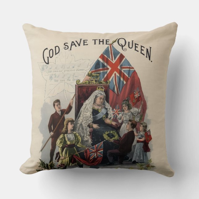 Queen Victoria "God save the Queen" Throw Pillow (Front)