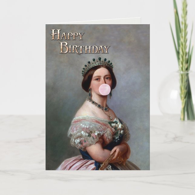 Queen Victoria pink satin blowing pink bubble gum Card (Front)