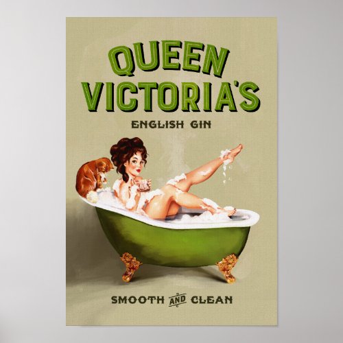 Queen Victorias English Gin Vintage Alcohol Ad Poster