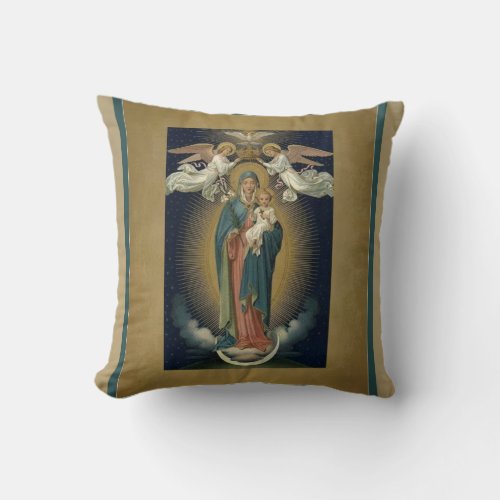 Queen Virgin Mary Coronation wHoly Spirit Angels Throw Pillow