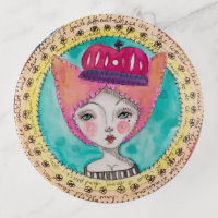 Queen Watercolor Art Illustration Colorful Quirky Trinket Trays