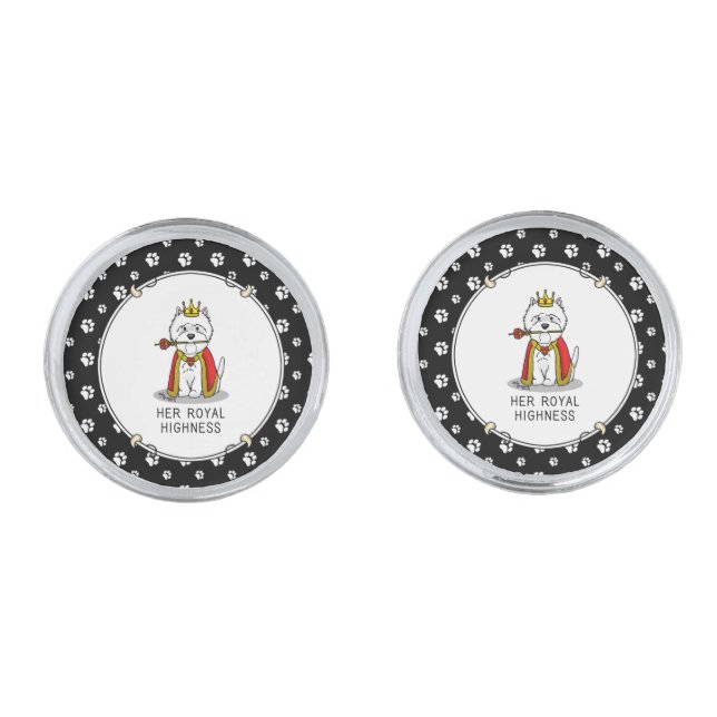 Queen Westie Dog West Highland White Terrier Cufflinks (Front)