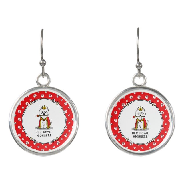 Queen Westie Dog West Highland White Terrier Earrings (Front)