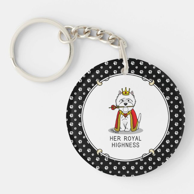 Queen Westie Dog West Highland White Terrier Keychain (Front)