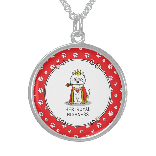 Queen Westie Dog West Highland White Terrier Sterling Silver Necklace (Front)