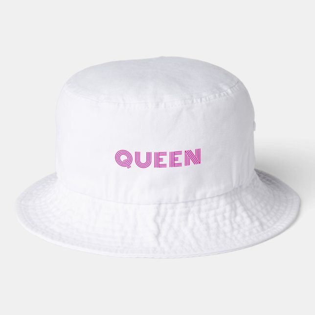 Queen White Sports women Girl-Cap Classic Looks Bucket Hat (Front)