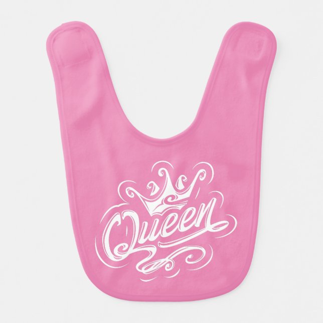 Queen With Crown, Typography Design Baby Bib (Front)