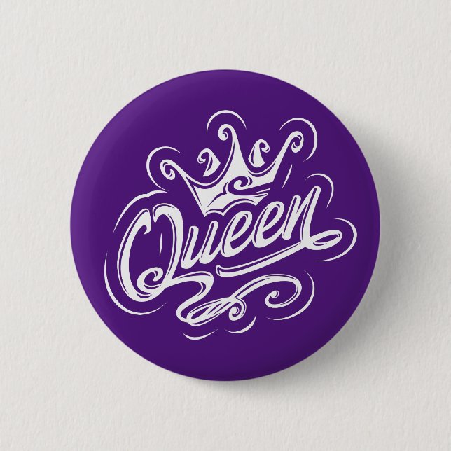 Queen With Crown, Typography Design Button (Front)