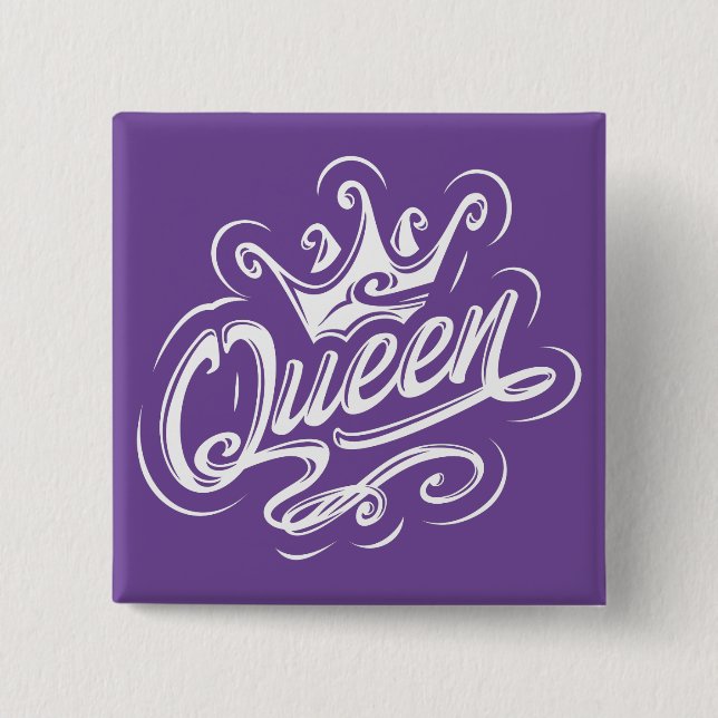 Queen With Crown, Typography Design Button (Front)