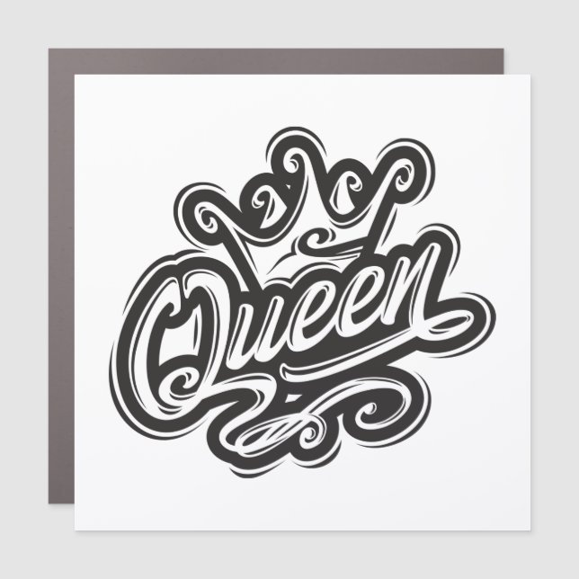 Queen With Crown, Typography Design Car Magnet (Front)