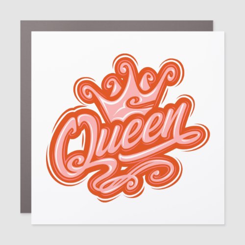 Queen With Crown Typography Design Car Magnet