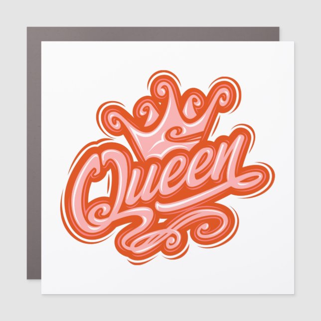Queen With Crown, Typography Design Car Magnet (Front)