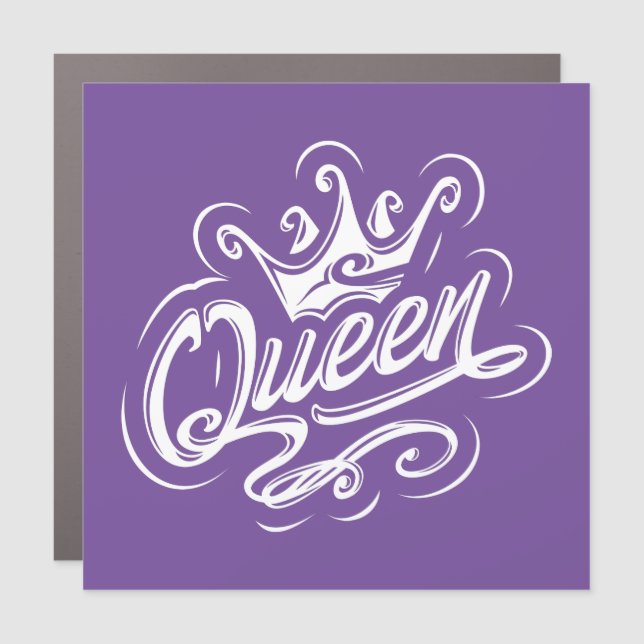 Queen With Crown, Typography Design Car Magnet (Front)