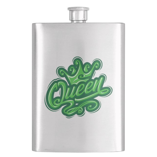 Queen With Crown, Typography Design Flask (Front)