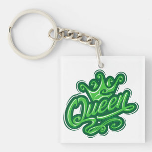 Queen With Crown, Typography Design Keychain