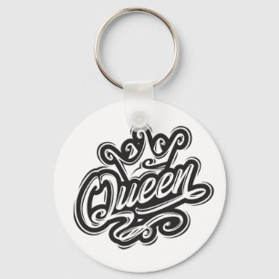 Queen With Crown, Typography Design Keychain