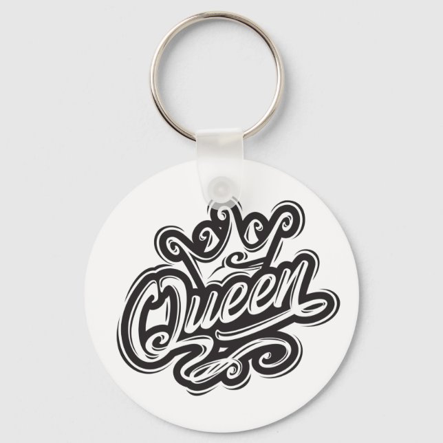 Queen With Crown, Typography Design Keychain (Front)