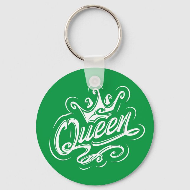 Queen With Crown, Typography Design Keychain (Front)