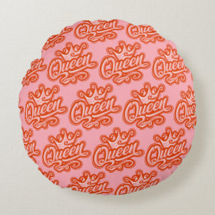 Queen With Crown, Typography Design Round Pillow