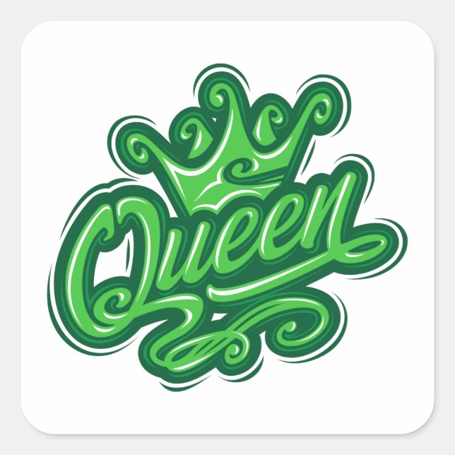 Queen With Crown, Typography Design Square Sticker (Front)