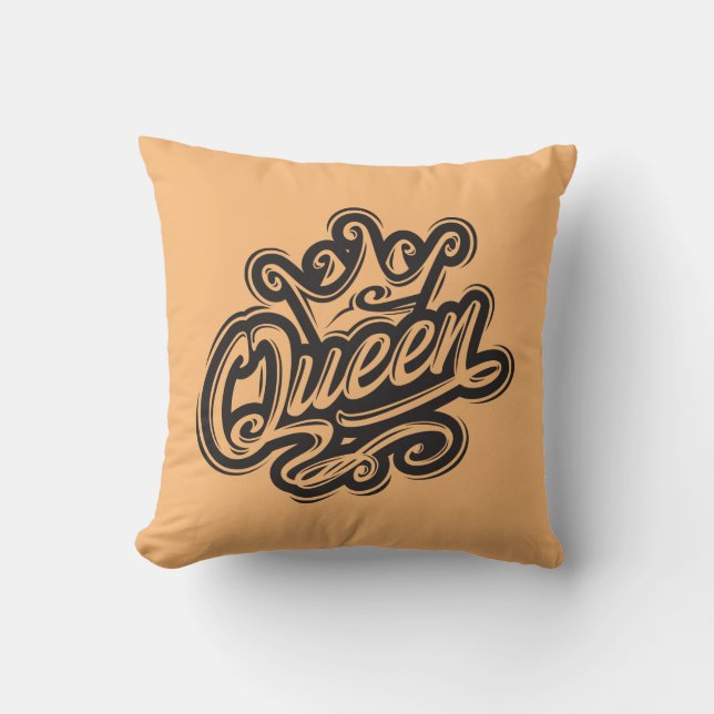 Queen With Crown, Typography Design Throw Pillow (Front)