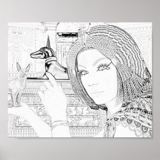 Queen with Pet Coloring Page  Poster