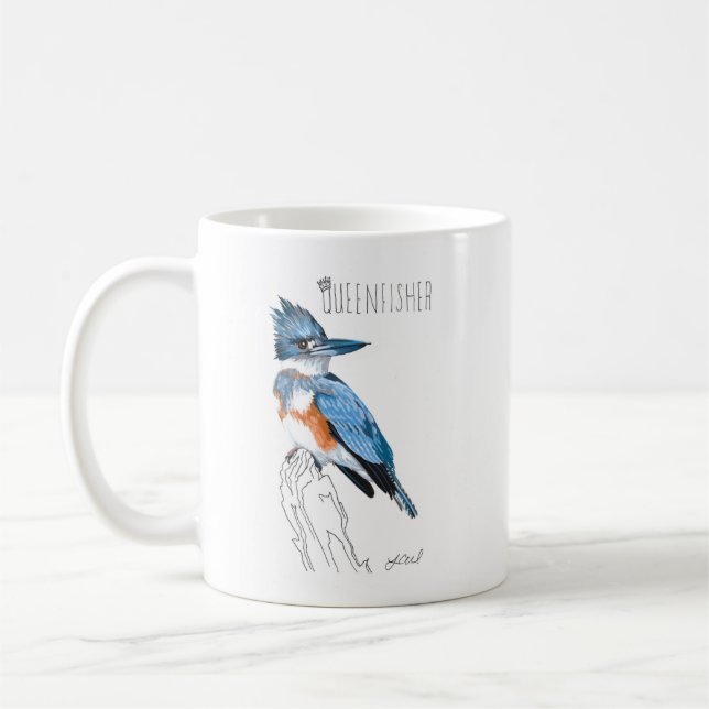 Queenfisher (Belted Kingfisher) Coffee Mug (Left)