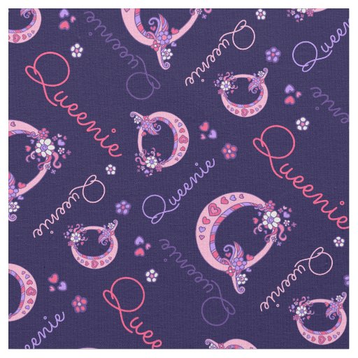 Queenie letter Q monogram heart flowers fabric