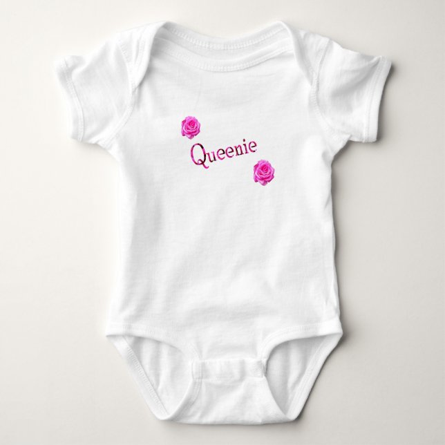 Queenie, Name, With Pink Roses, Baby Bodysuit (Front)