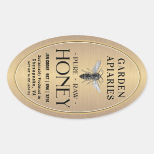 Queenline 16 and 32oz Gold Honey Jar Queen Bee Oval Sticker