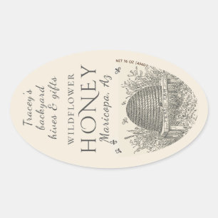 Queenline Jar Vintage Skep Backyard Hive Oval Oval Sticker