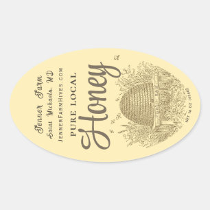 Queenline Jar Vintage Skep with Little Bees Oval Sticker