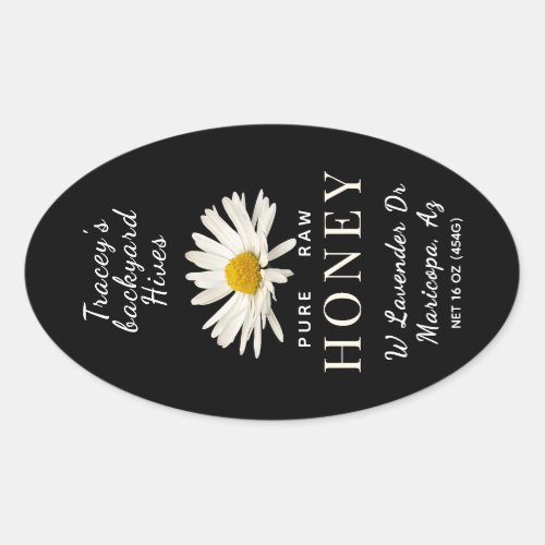 Queenline Jar White Daisy Flower Black Oval Label