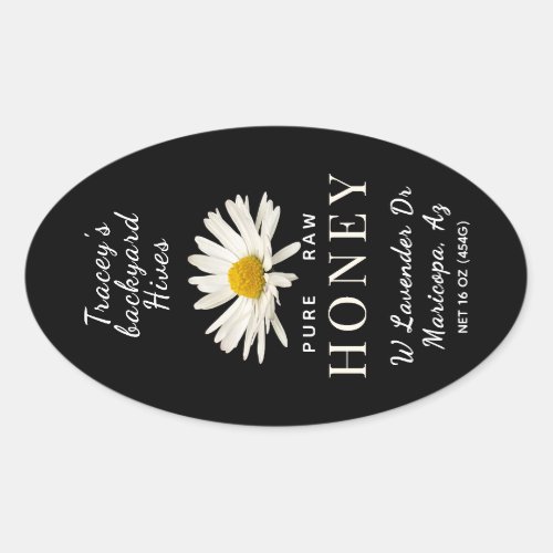 Queenline Jar White Daisy Glossy Black Oval Label