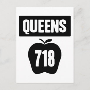 Queens 718 Cut Out of Big Apple & Banner, 1 Color Postcard